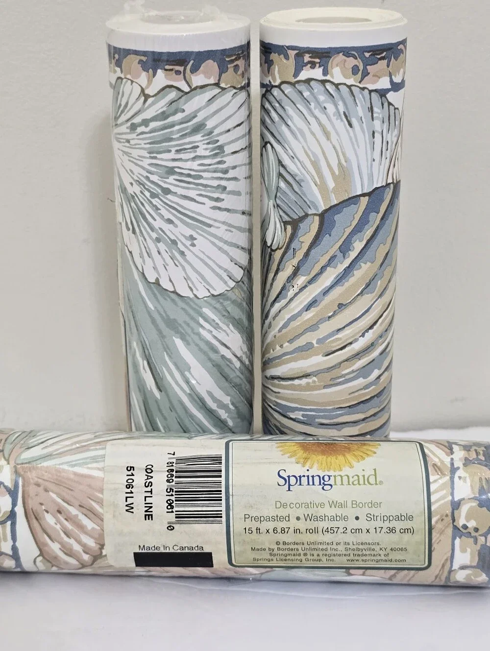 vintage new SPRINGMAID Coastal Print Wall Boarder Prepasted Strippable Washable